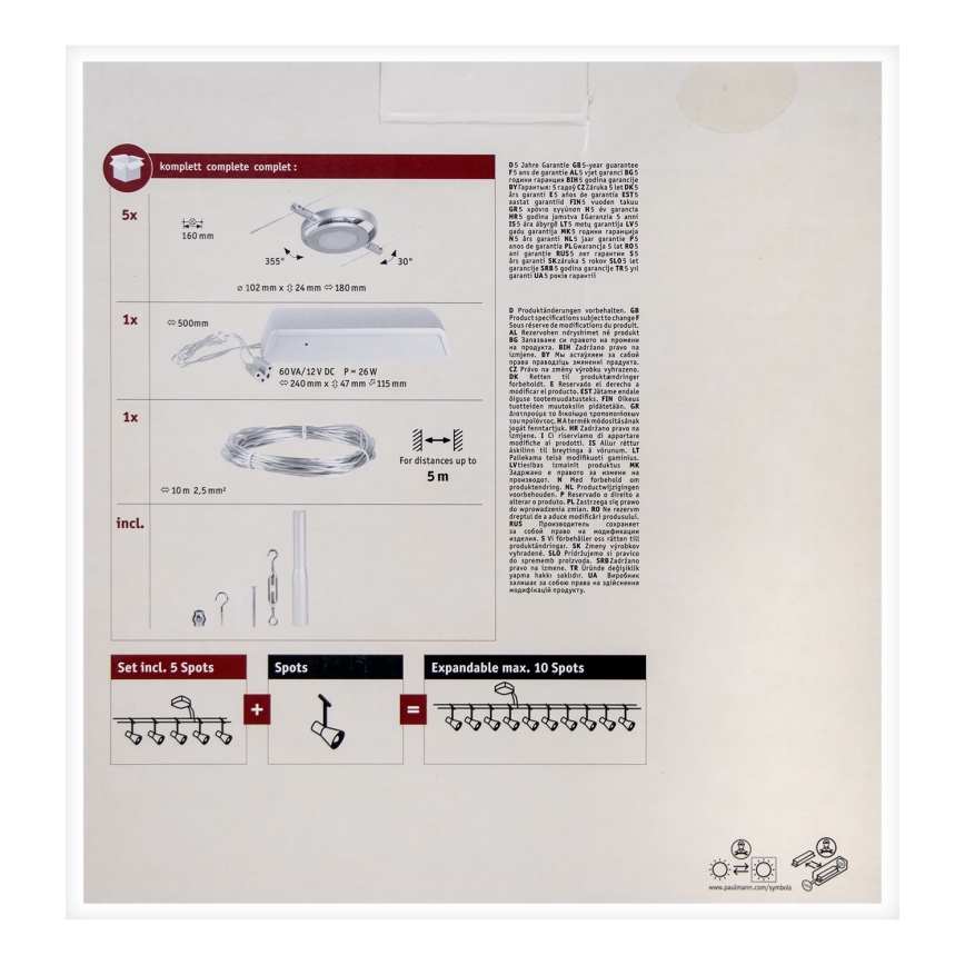 Paulmann 94414 - Set 5xLED/4,5W Reflektorska lampa za sastav sajli ROUNDMAC 230V sjajni krom