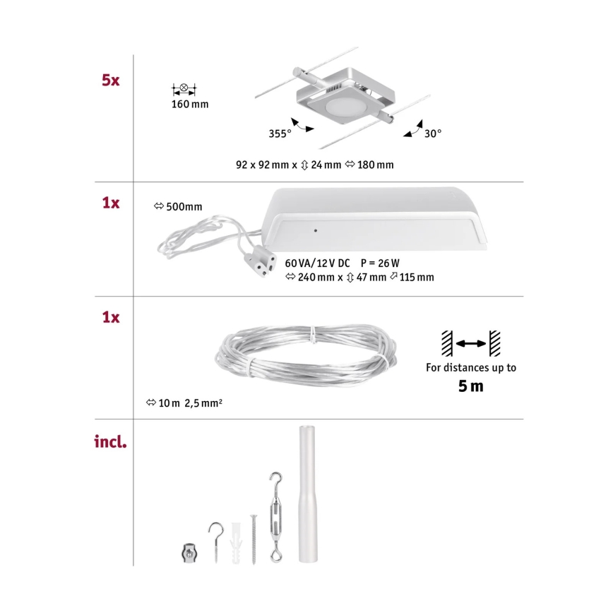 Paulmann 94420 - Set 5xLED/4,5W Reflektorska lampa za šinski sastav MAC 230V mat krom