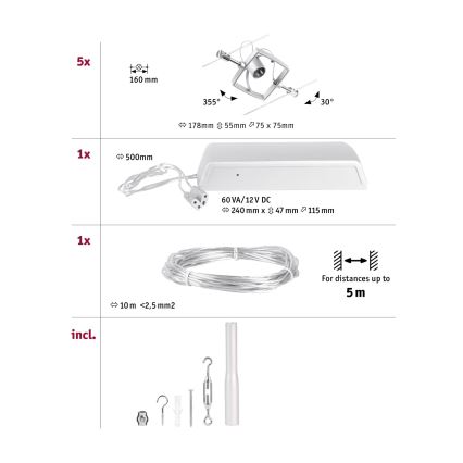 Paulmann 94430 - Set 5xGU5,3/10W Reflektorska lampa za šinski sastav MAC 230V mat krom