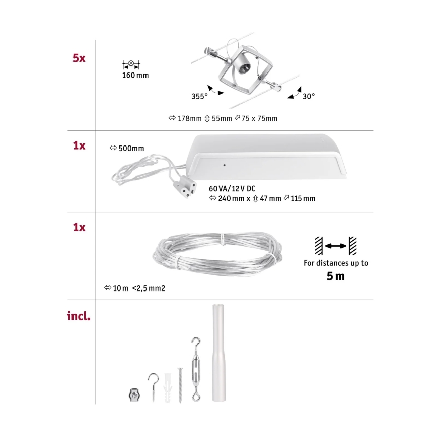 Paulmann 94430 - Set 5xGU5,3/10W Reflektorska lampa za šinski sastav MAC 230V mat krom
