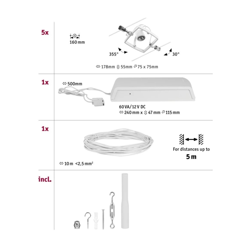 Paulmann 94432 - Set 5xGU5,3/10W Reflektorska lampa za šinski sastav MAC 230V bela