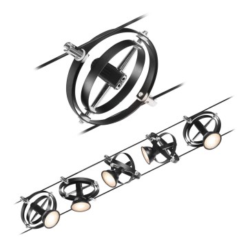 Paulmann 94440 - KOMPLET 5xGU5,3/10W spot svetiljki za sistem sa sajlama CARDAN 230V crna