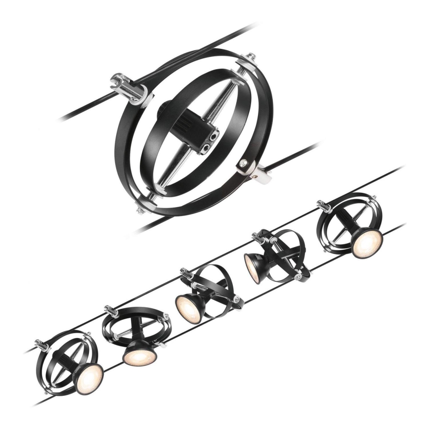Paulmann 94440 - KOMPLET 5xGU5,3/10W spot svetiljki za sistem sa sajlama CARDAN 230V crna