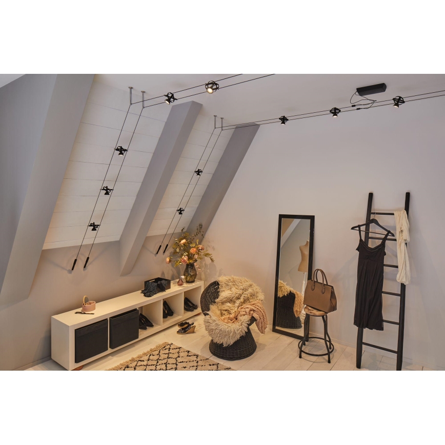 Paulmann 94440 - KOMPLET 5xGU5,3/10W spot svetiljki za sistem sa sajlama CARDAN 230V crna