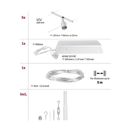 Paulmann 94442 - Set 5xGU5,3/10W Reflektorska lampa za šinski sastav SALT 230V mat krom