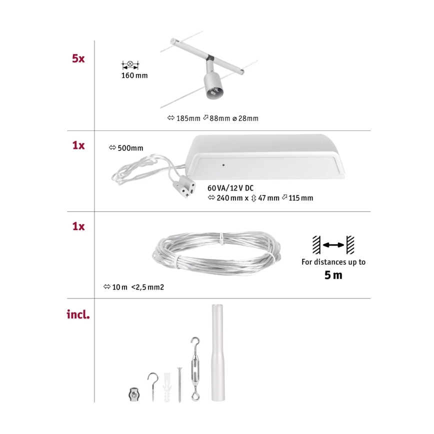 Paulmann 94442 - Set 5xGU5,3/10W Reflektorska lampa za šinski sastav SALT 230V mat krom