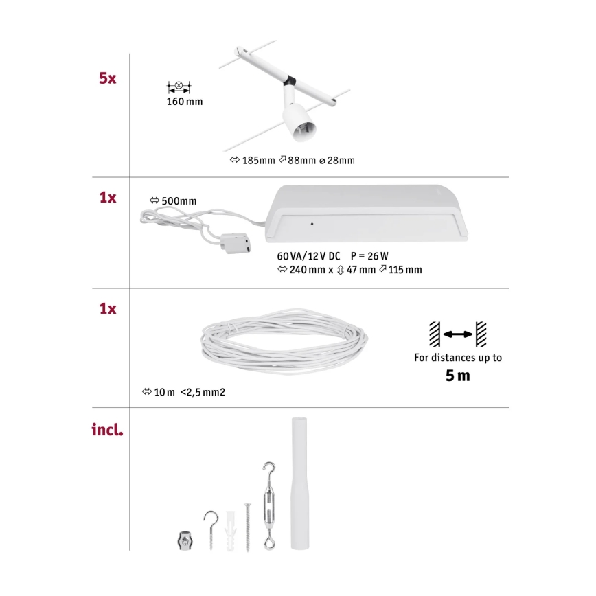 Paulmann 94458 - Set 5xGU5,3/10W Reflektorska lampa za šinski sastav SALT 230V bela