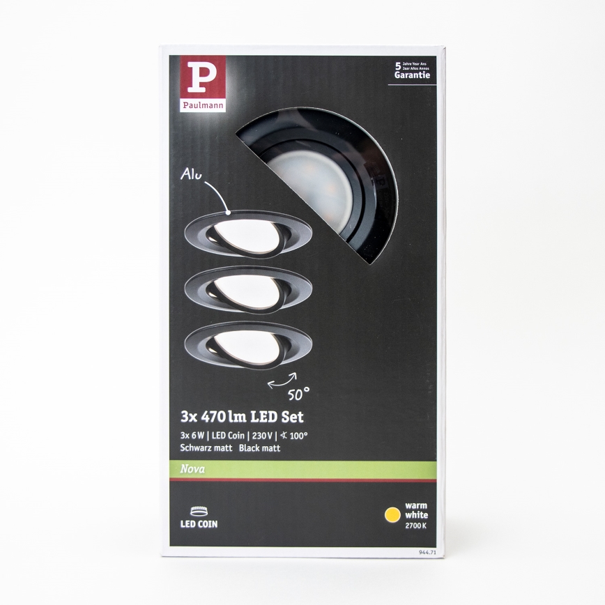 Paulmann 94471 - Set 3xLED/6W IP23 ugradbena lampa za kupatilo NOVA 230V