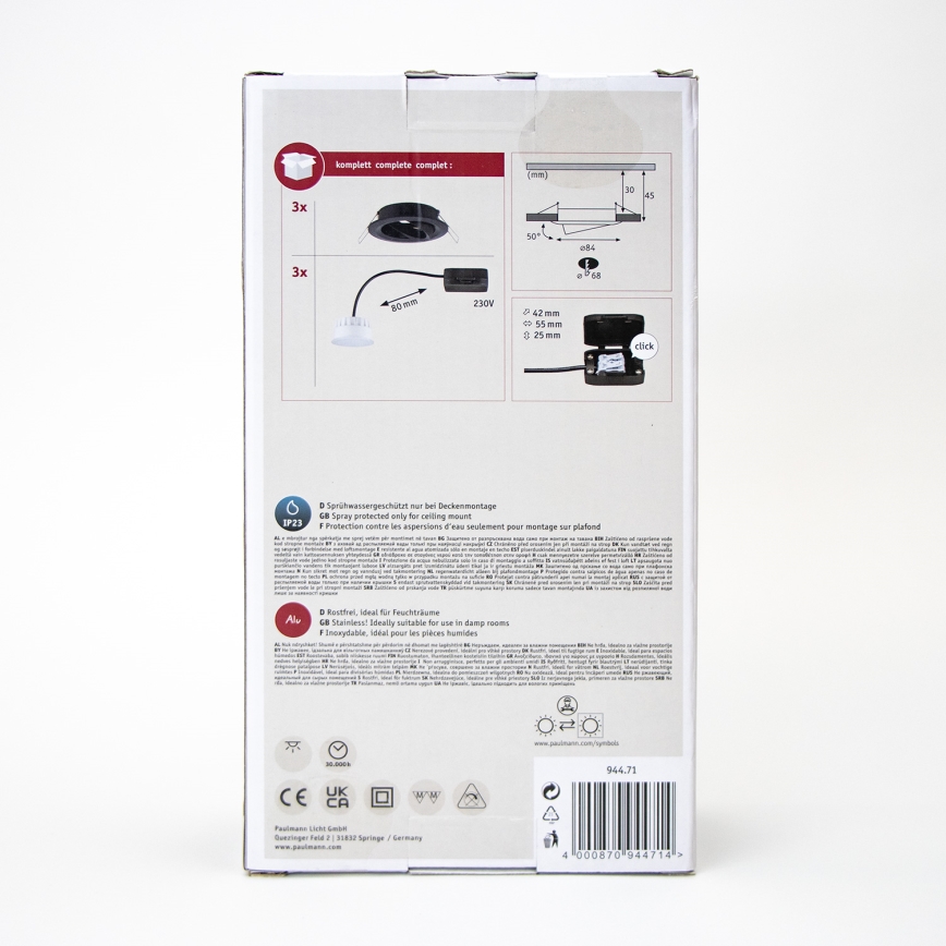Paulmann 94471 - Set 3xLED/6W IP23 ugradbena lampa za kupatilo NOVA 230V