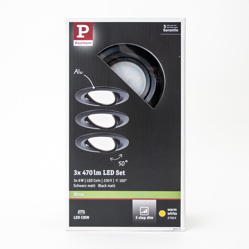 Paulmann 94472 - Komplet 3xLED/6W IP23 prigušiva ugradna svetiljka za kupatilo NOVA 230V