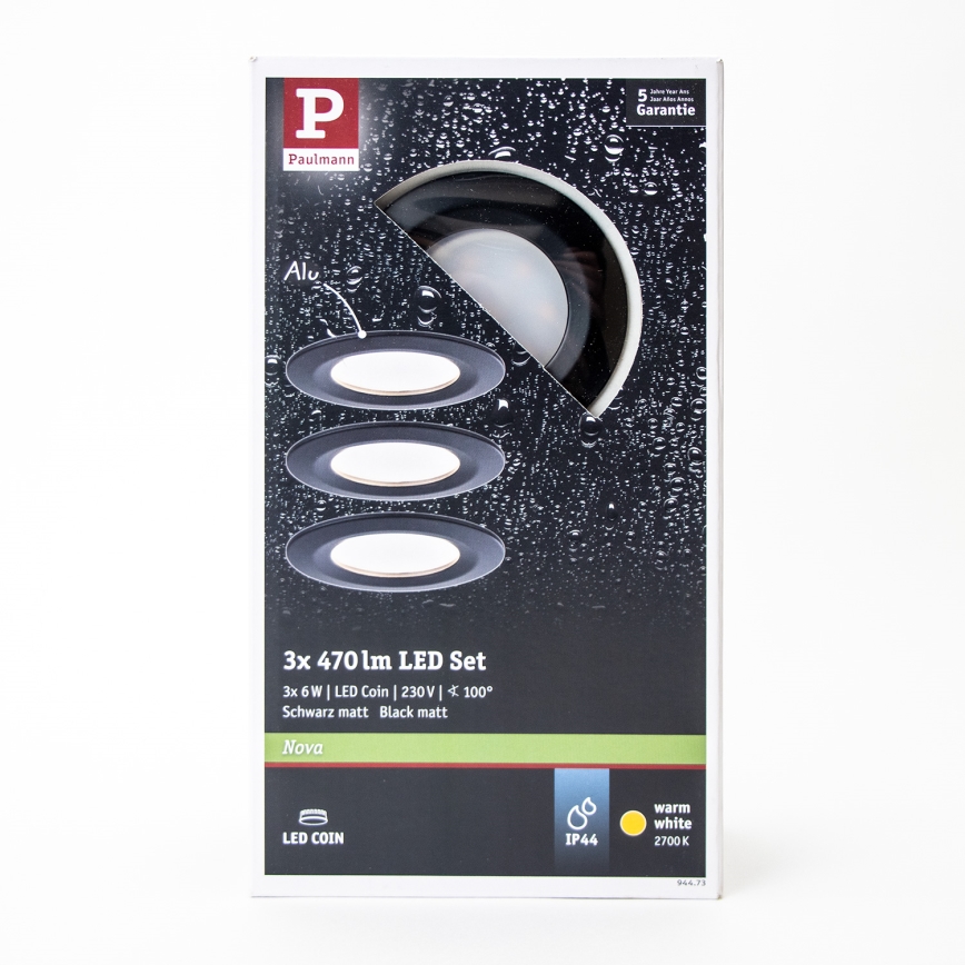 Paulmann 94473 - Set 3xLED/6W IP44 ugradbena lampa za kupatilo NOVA 230V