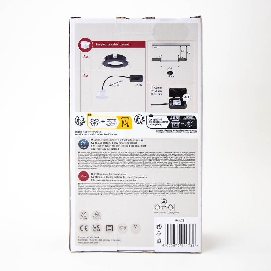 Paulmann 94473 - Set 3xLED/6W IP44 ugradbena lampa za kupatilo NOVA 230V