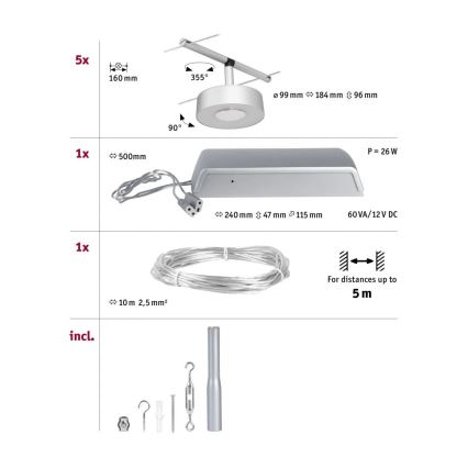Paulmann 94475 - Set 5xLED/5W Reflektorska lampa za šinski sastav CIRCLE 230V mat krom