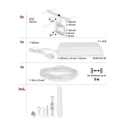 Paulmann 94483 - Set 5xLED/4,8W Reflektorska lampa za šinski sastav FRAME 230V bela