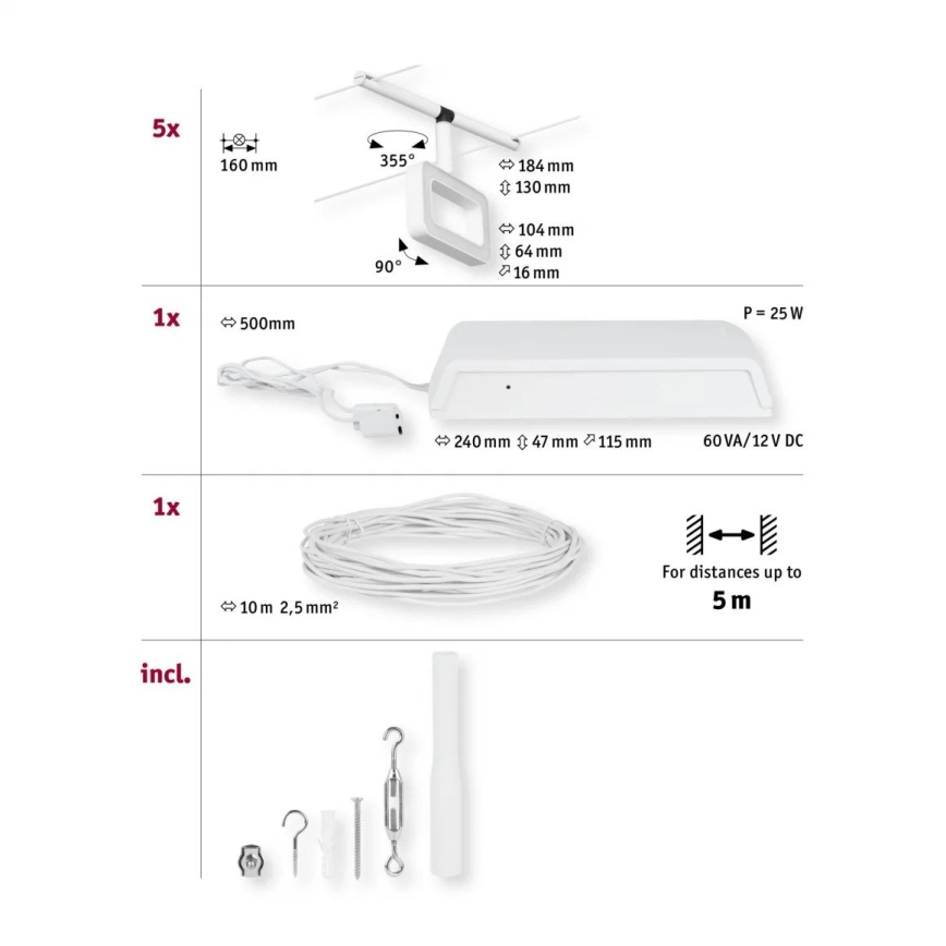 Paulmann 94483 - Set 5xLED/4,8W Reflektorska lampa za šinski sastav FRAME 230V bela
