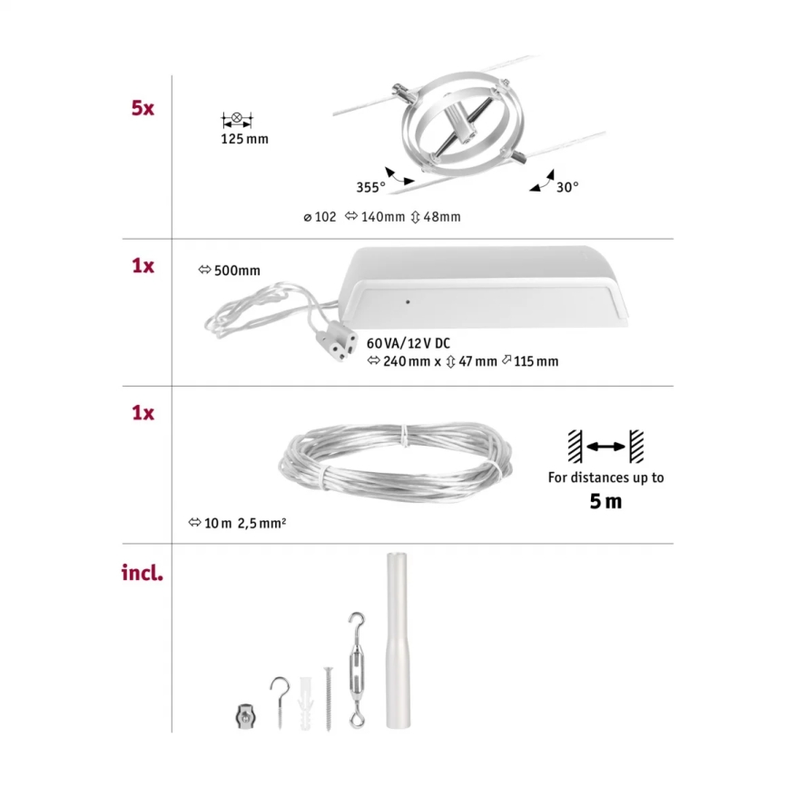 Paulmann 94490 - KOMPLET 8xGU5,3/7,5W spot svetiljki za sajlni sistem CARDAN 230V mat hrom