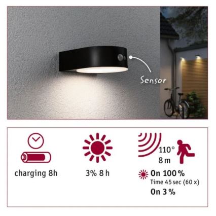 Paulmann 94570 - LED/5,5W IP44 Solarna zidna lampa sa senzorom EILEEN 3,7V 2000 mAh