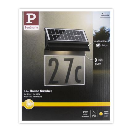 Paulmann 94694 - LED/0,2W IP44 Solarni kućni broj NEDA 3,7V 1800 mAh