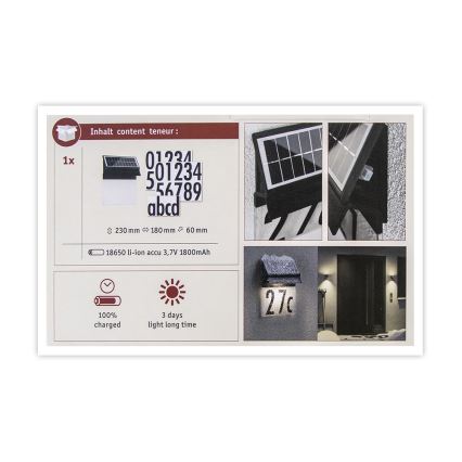Paulmann 94694 - LED/0,2W IP44 Solarni kućni broj NEDA 3,7V 1800 mAh