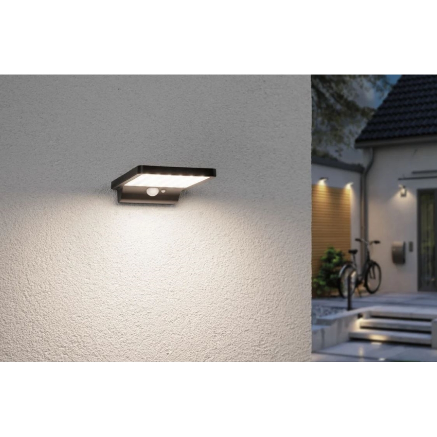 Paulmann 95393 - LED/4W IP44 Prigušiva solarna zidna lampa sa senzorom SOLVEIG 3,7V 2000 mAh