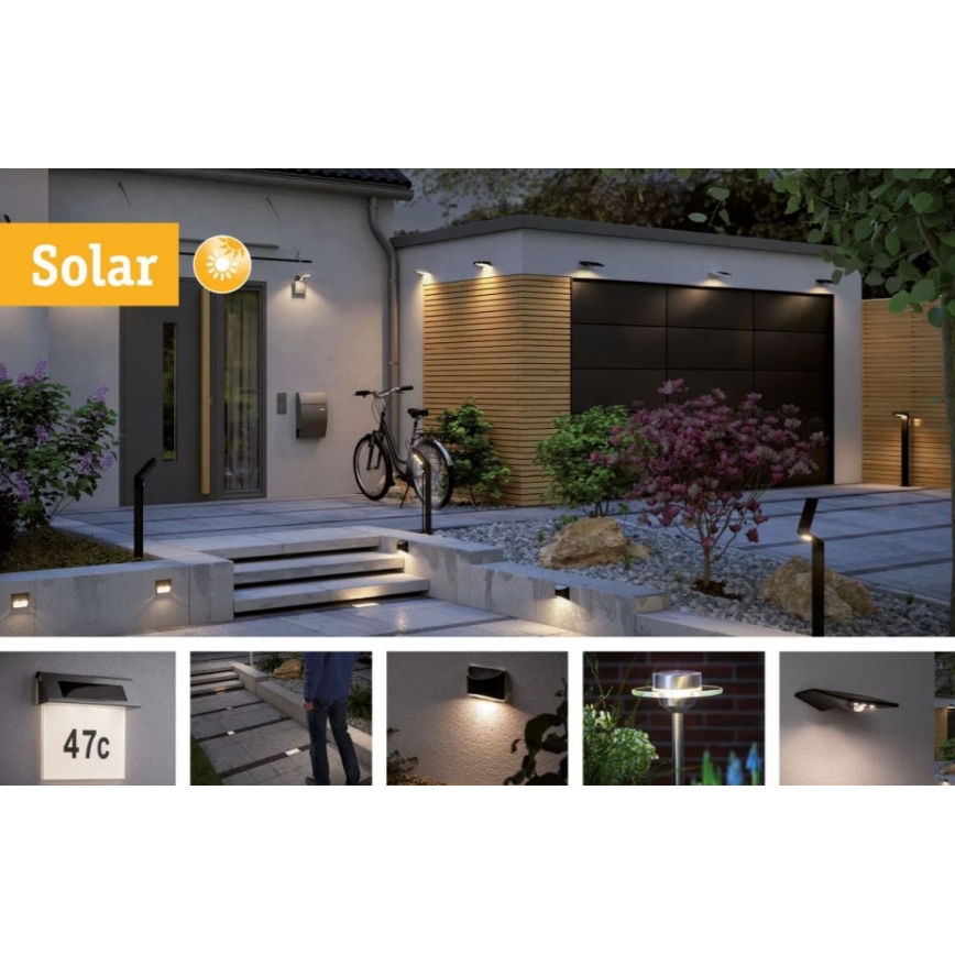 Paulmann 95393 - LED/4W IP44 Prigušiva solarna zidna lampa sa senzorom SOLVEIG 3,7V 2000 mAh