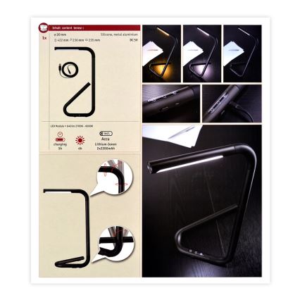 Paulmann 95424 - LED/4,5W prigušiva stona lampa na dodir FLEXLINK 5V/USB 4400 mAh crna