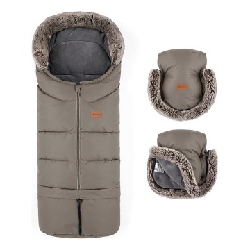 PETITE&MARS - KOMPLET dečiji fusak 4u1 ARCTIC + navlake za ručke kolica FURRY Mocha Mousse