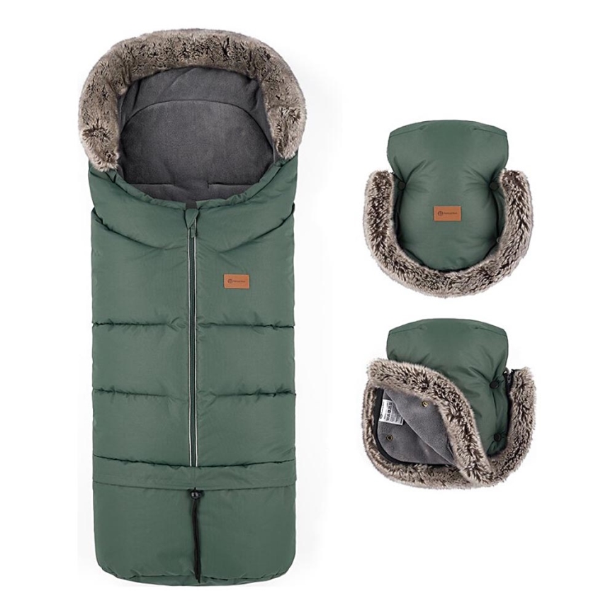 PETITE&MARS - SET Dečiji fusak 4u1 ARCTIC + rukavice za kolica FURRY Veritable Khaki