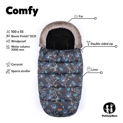 PETITE&MARS - KOMPLET Dečiji fusak 4u1 COMFY + mufovi za kolica FURRY Forever Black