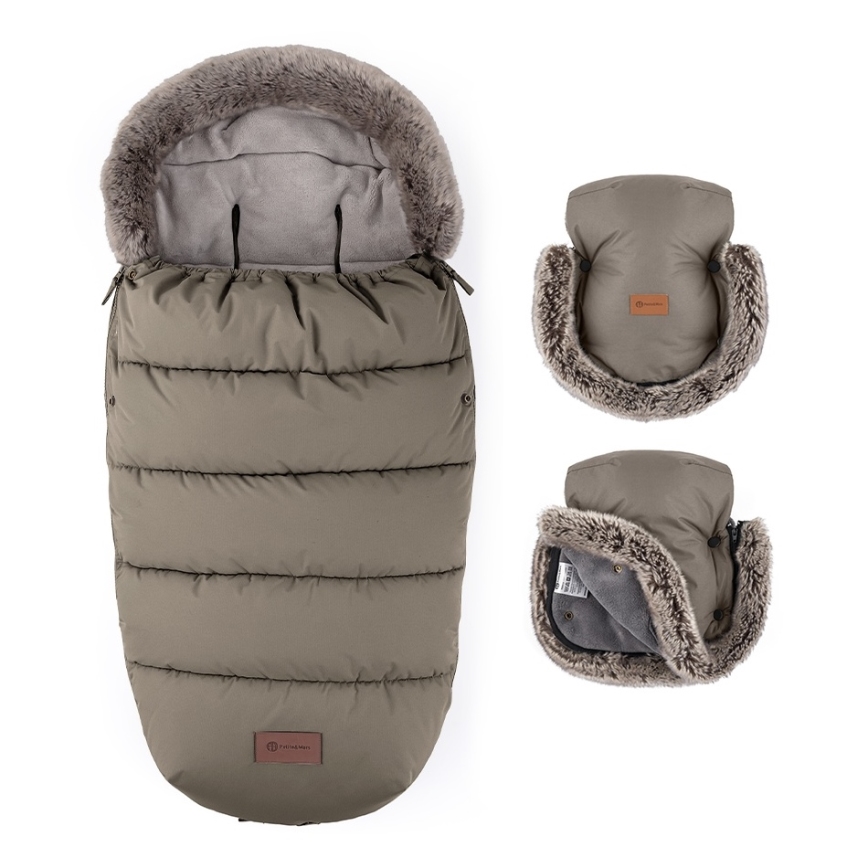 PETITE&MARS - SET Dečiji fusak 4u1 COMFY + rukavine za kolica FURRY Mocha Mousse