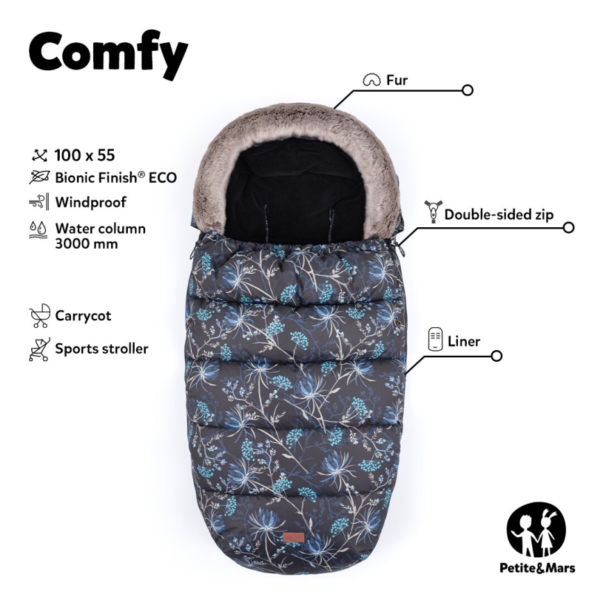PETITE&MARS - Set Zimska vreća za kolica 4u1 COMFY + rukavice za kolica FURRY Pastel Peach
