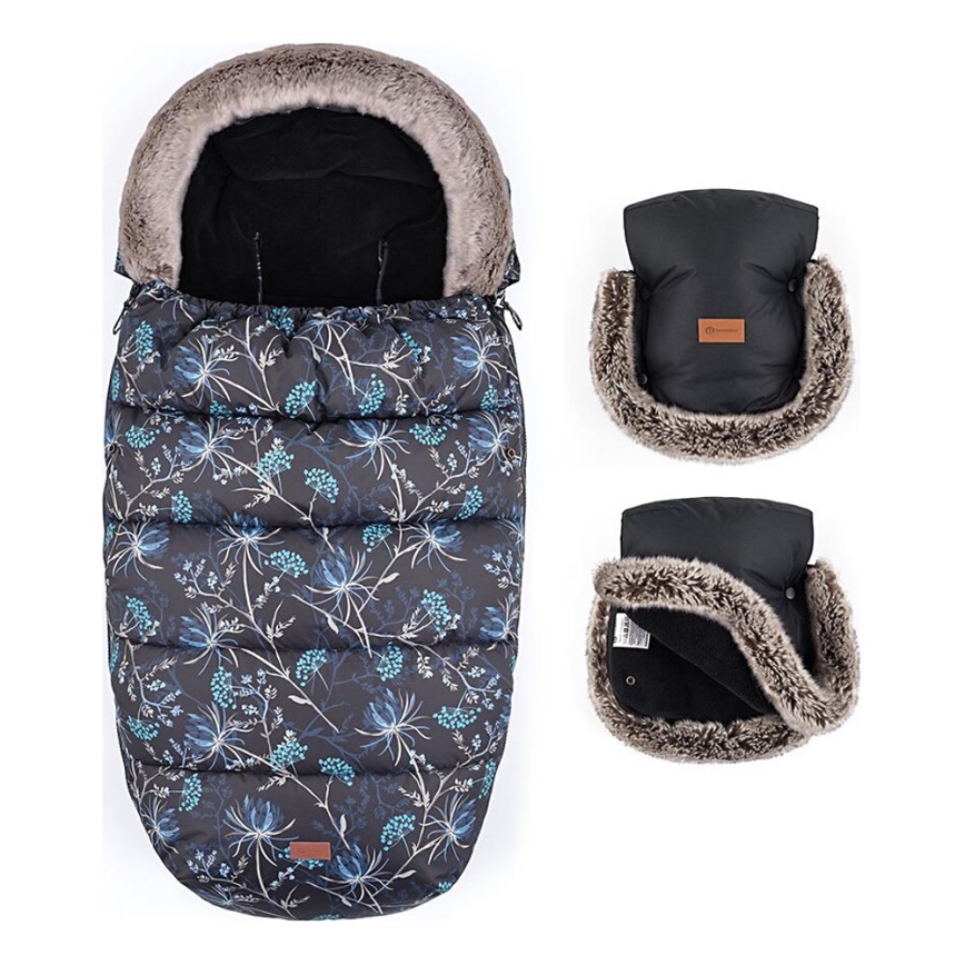 PETITE&MARS - Set Zimska vreća za kolica 4u1 COMFY Stylish Beauty + rukavice za kolica FURRY Forever Black