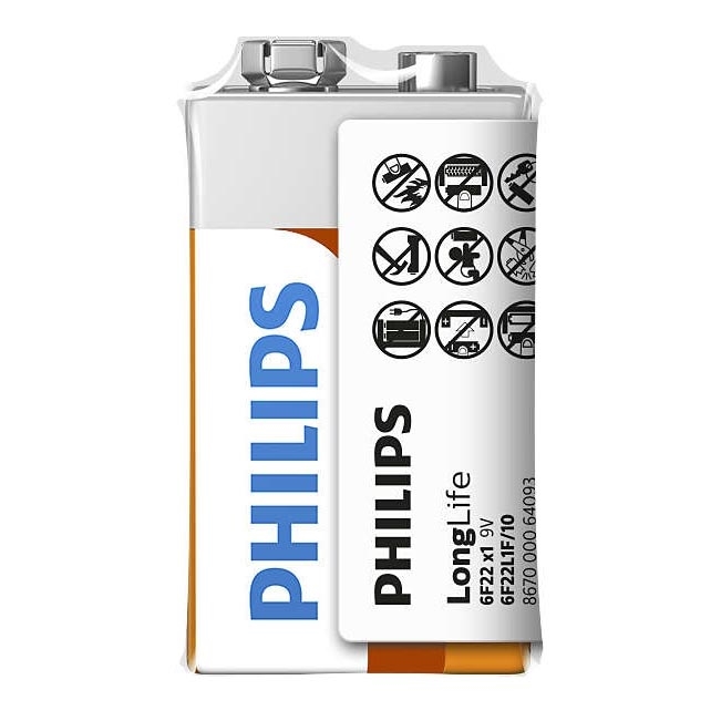 Philips 6F22L1F/10 - cink-hloridna baterija 6F22 LONGLIFE 9 V 150 mAh