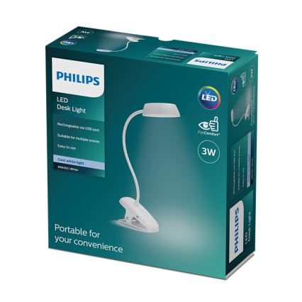 Philips - LED Prigušiva lampa sa štipaljkom DONUTCLIP LED/3W/5V 1200 mAh CRI 90 bela