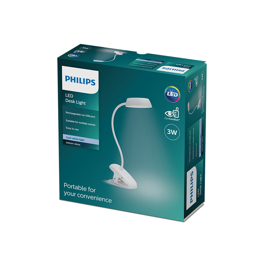 Philips - LED Prigušiva lampa sa štipaljkom DONUTCLIP LED/3W/5V 1200 mAh CRI 90 bela