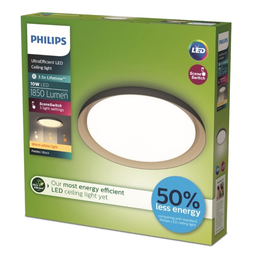 Philips - LED Prigušiva plafonjera PEBBLO SCENE SWITCH LED/10W/230V 2700K crno