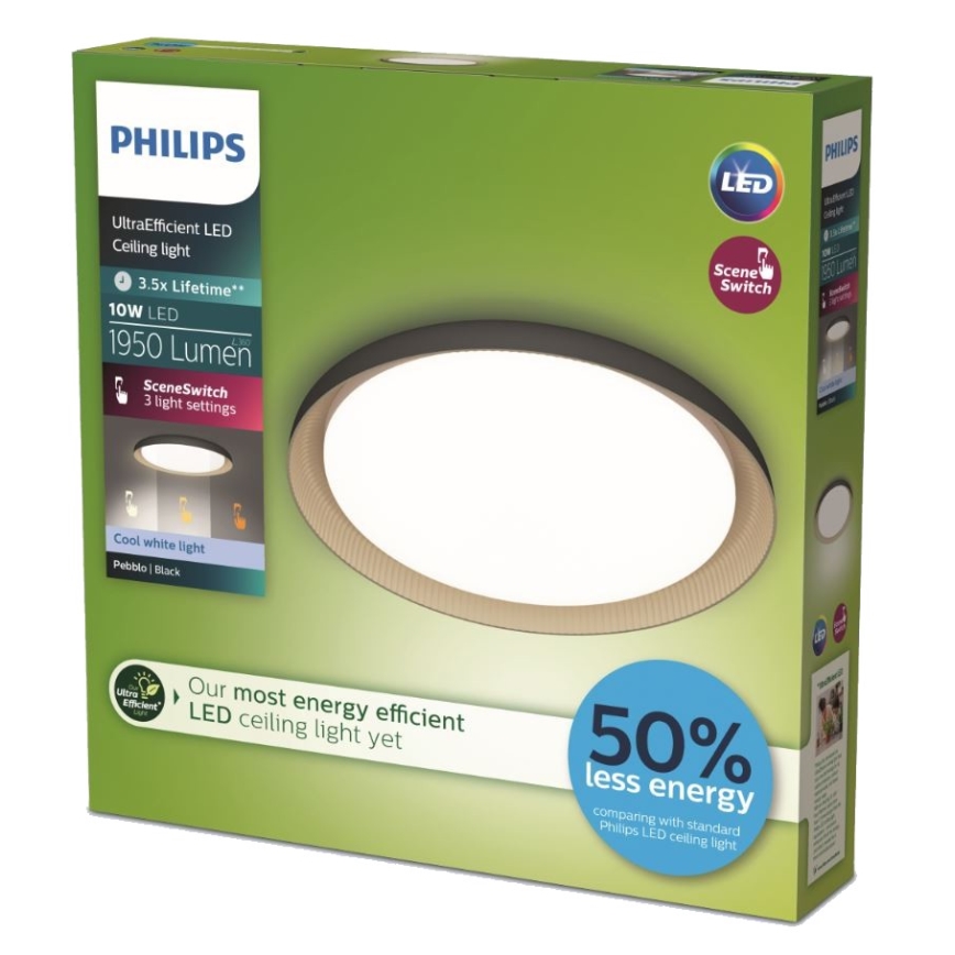 Philips - LED Prigušiva plafonjera PEBBLO SCENE SWITCH LED/10W/230V 4000K crno