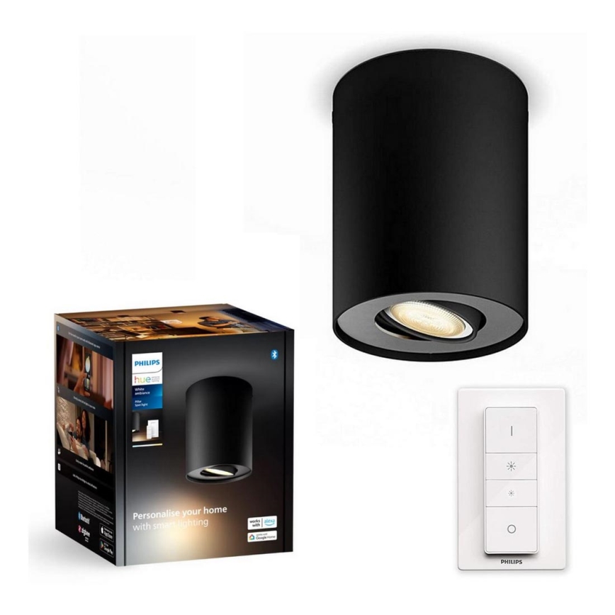Philips - LED Prigušiva reflektorska lampa Hue PILLAR 1xGU10/4,2W/230V 2200-6500K + Daljinski upravljač crno