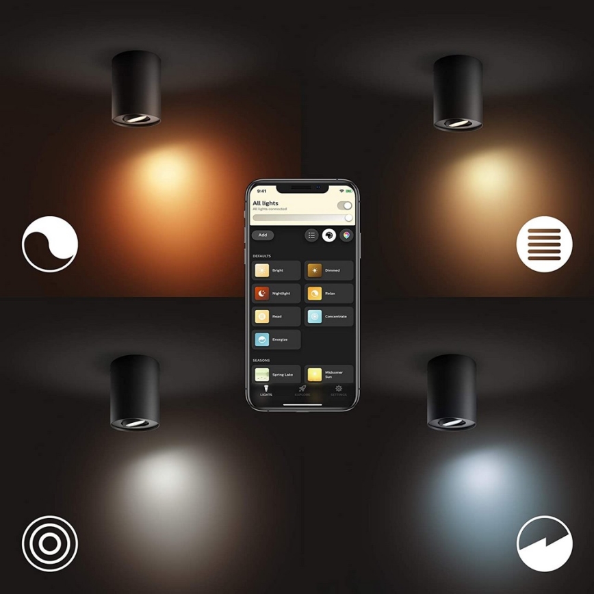 Philips - LED Prigušiva reflektorska lampa Hue PILLAR 1xGU10/4,2W/230V 2200-6500K + Daljinski upravljač crno