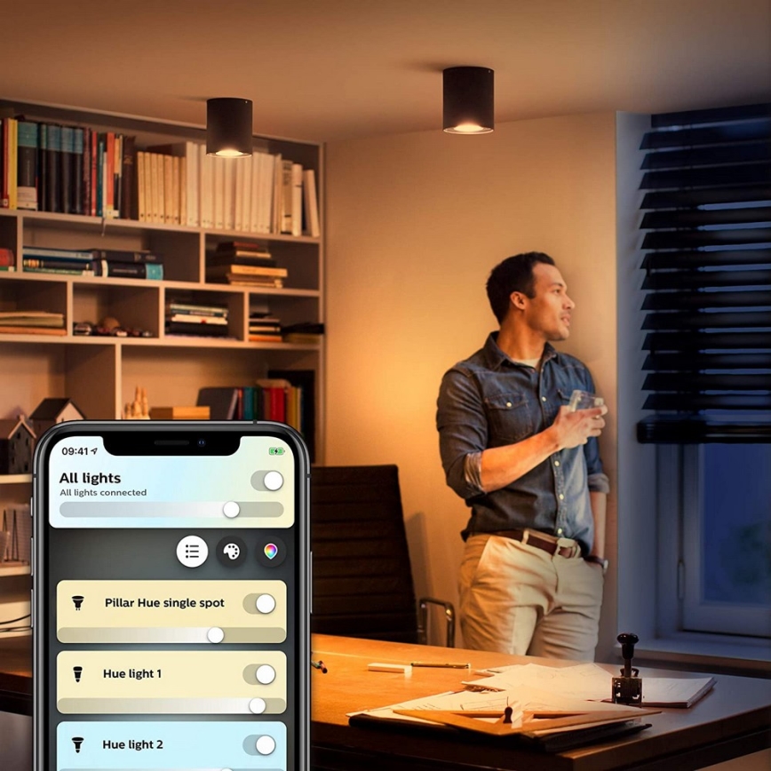 Philips - LED Prigušiva reflektorska lampa Hue PILLAR 1xGU10/4,2W/230V 2200-6500K + Daljinski upravljač crno