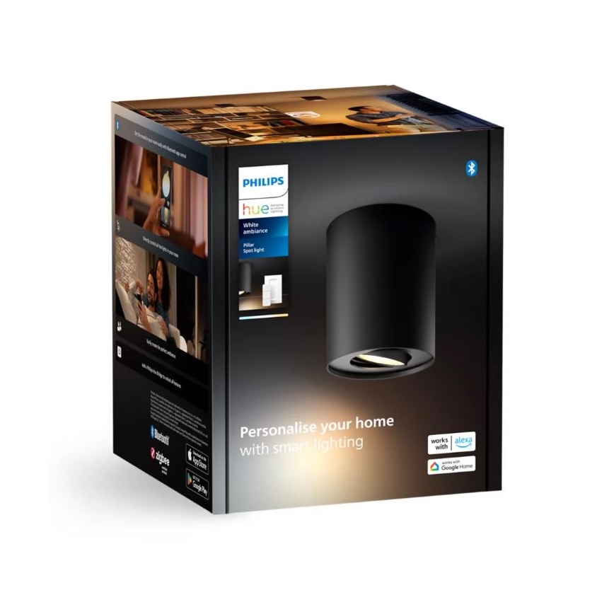 Philips - LED Prigušiva reflektorska lampa Hue PILLAR 1xGU10/4,2W/230V 2200-6500K + Daljinski upravljač crno
