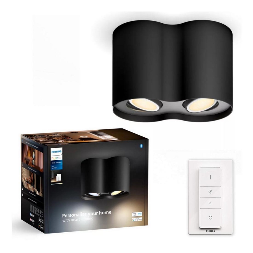 Philips - LED Prigušiva reflektorska lampa Hue PILLAR 2xGU10/4,2W/230V 2200-6500K + Daljinski upravljač crno