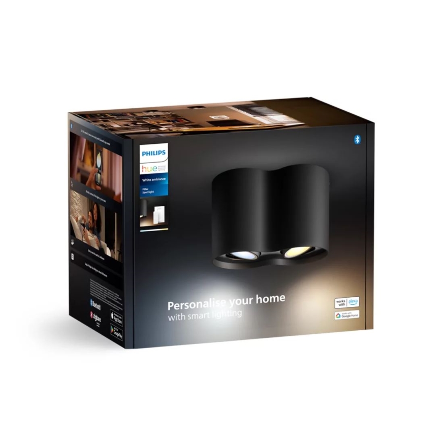 Philips - LED Prigušiva reflektorska lampa Hue PILLAR 2xGU10/4,2W/230V 2200-6500K + Daljinski upravljač crno