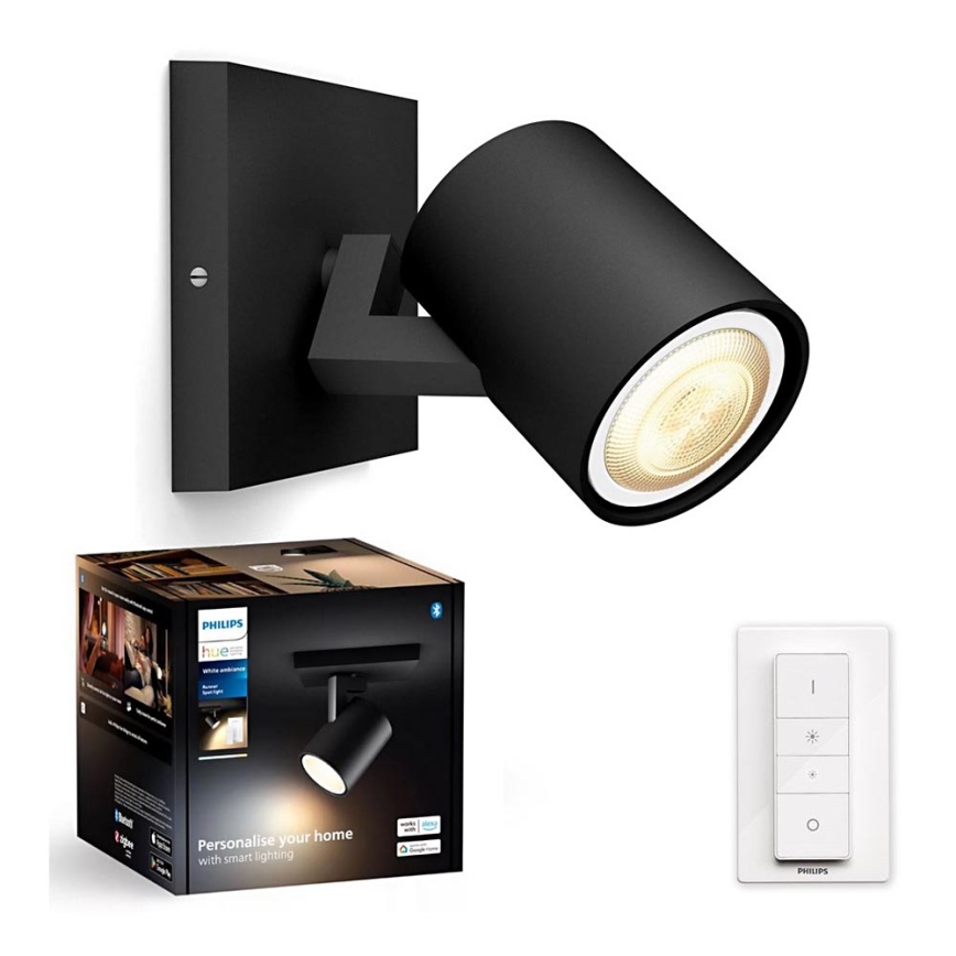 Philips - LED Prigušiva reflektorska lampa Hue RUNNER 1xGU10/4,2W/230V 2200-6500K + Daljinski upravljač crno