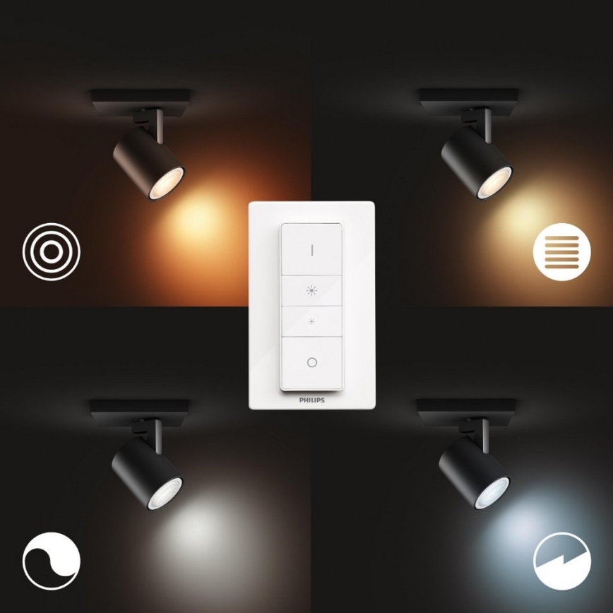 Philips - LED Prigušiva reflektorska lampa Hue RUNNER 1xGU10/4,2W/230V 2200-6500K + Daljinski upravljač crno