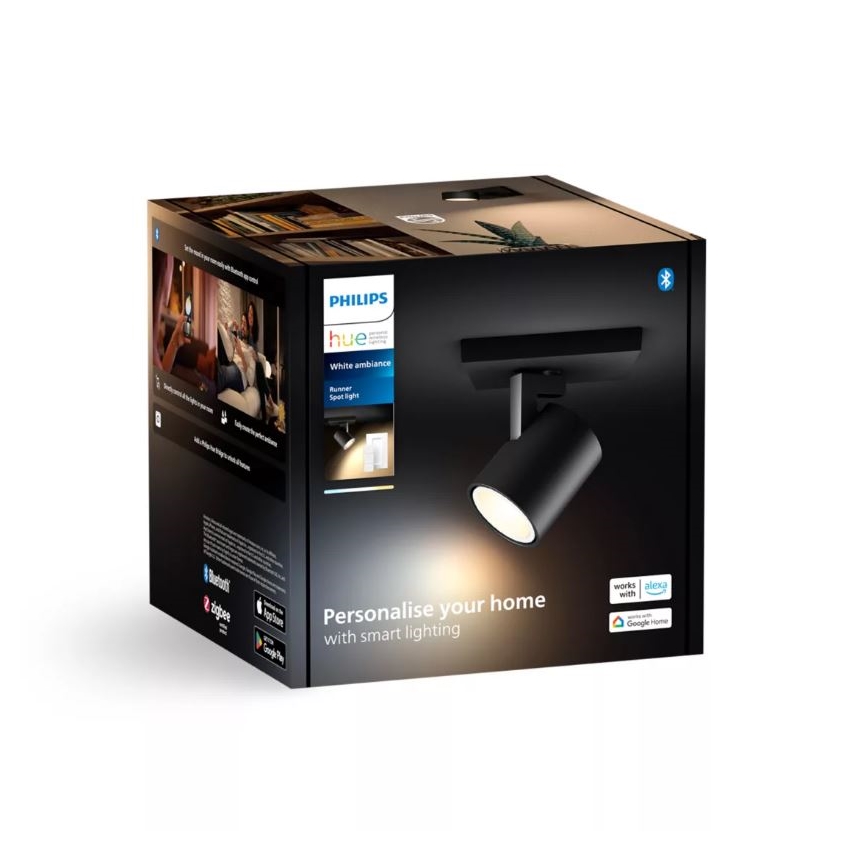 Philips - LED Prigušiva reflektorska lampa Hue RUNNER 1xGU10/4,2W/230V 2200-6500K + Daljinski upravljač crno