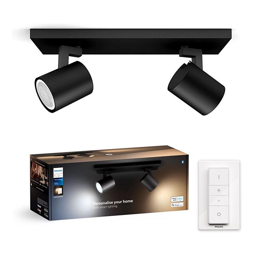 Philips - LED Prigušiva reflektorska lampa Hue RUNNER 2xGU10/4,2W/230V 2200-6500K + Daljinski upravljač crno