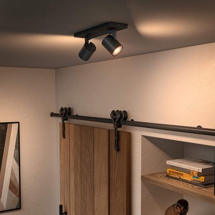 Philips - LED Prigušiva reflektorska lampa Hue RUNNER 2xGU10/4,2W/230V 2200-6500K + Daljinski upravljač crno