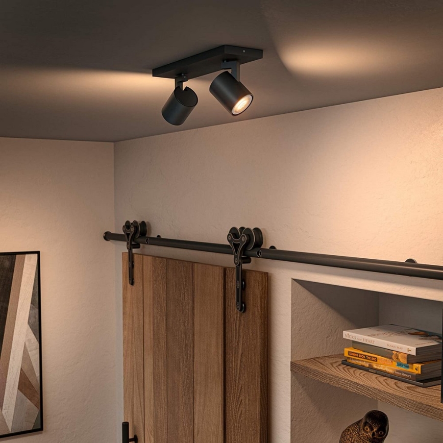 Philips - LED Prigušiva reflektorska lampa Hue RUNNER 2xGU10/4,2W/230V 2200-6500K + Daljinski upravljač crno