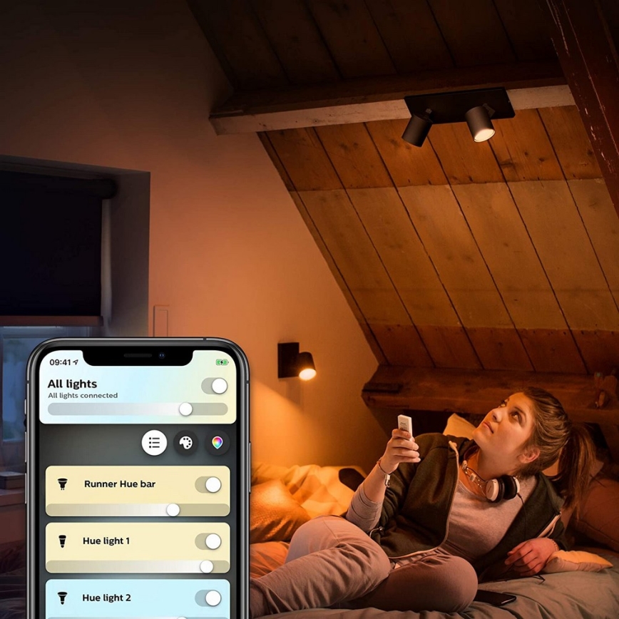 Philips - LED Prigušiva reflektorska lampa Hue RUNNER 2xGU10/4,2W/230V 2200-6500K + Daljinski upravljač crno